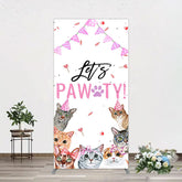 Lofaris Pink Flag Ribbons Lets Pawty Cute Cats Rectangle Backdrop